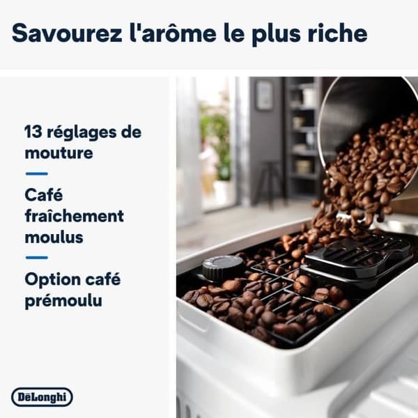 DELONGHI Magnifica Start ECAM220.61.W Espressokværn - Rustfrit stål Hvid - Kaffemaskine med bønner og kop