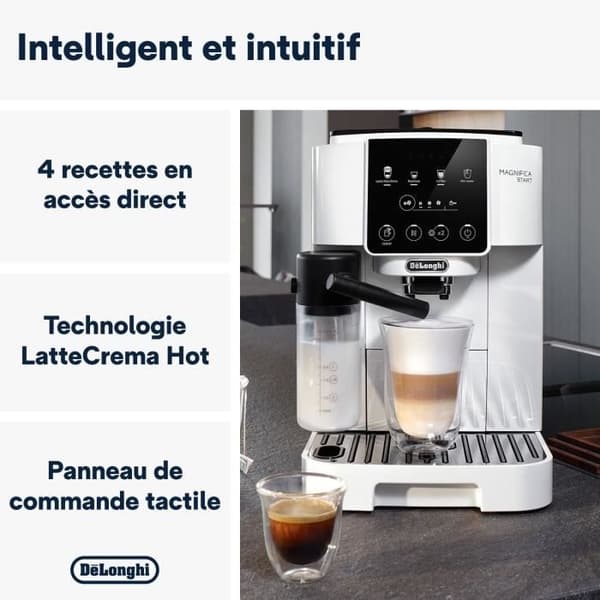 DELONGHI Magnifica Start ECAM220.61.W Espressokværn - Rustfrit stål Hvid - Kaffemaskine med bønner og kop
