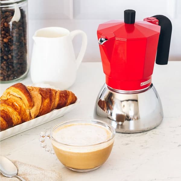 MONIX induktion i rostfritt stål | Italiensk kaffebryggare aluminium och rostfritt stål, 6 koppar, värmebeständigt handtag, lätt att