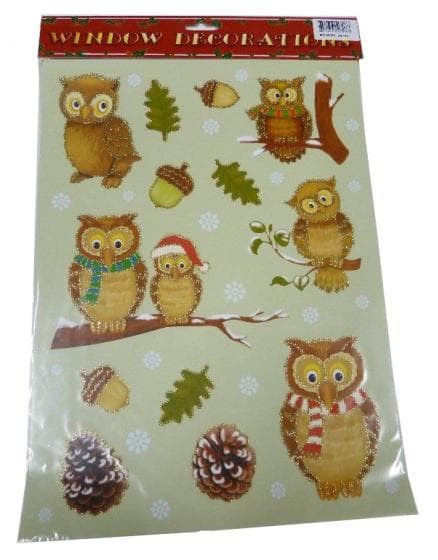 klistermärkeset uggla 29,5 x 40 cm brun 13-del