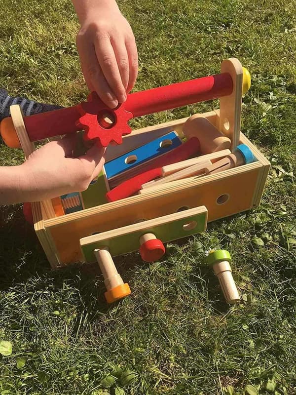 34 Delar Verktygslåda Träleksak . Fr 3år+