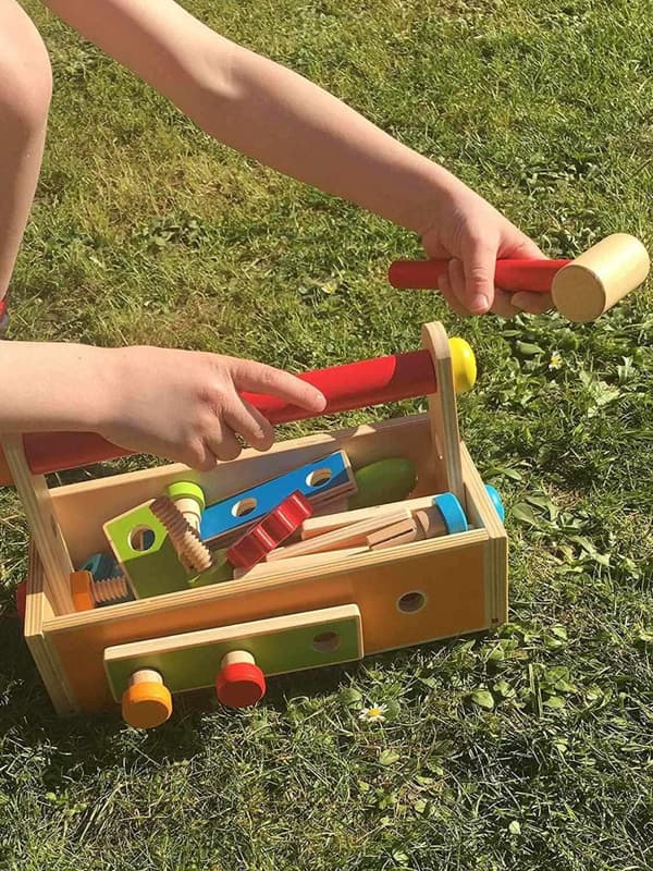 34 Delar Verktygslåda Träleksak . Fr 3år+