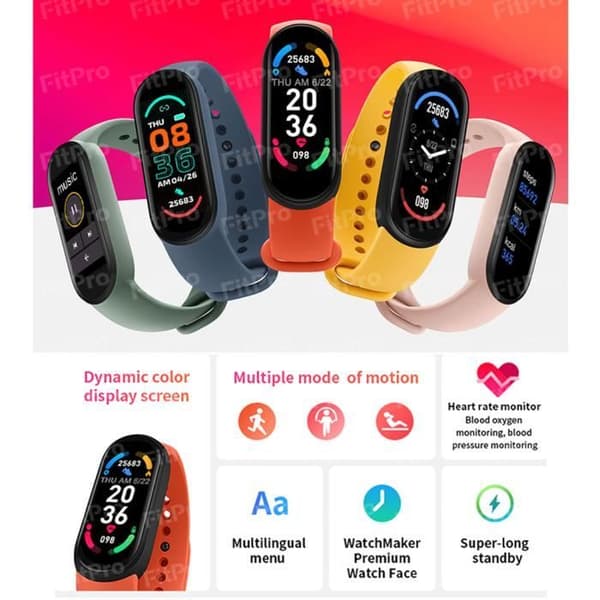 Den svarta -M6 Smartwatch för män och kvinnor, Fitness Tracker, Puls, Vattentät, för Xiao