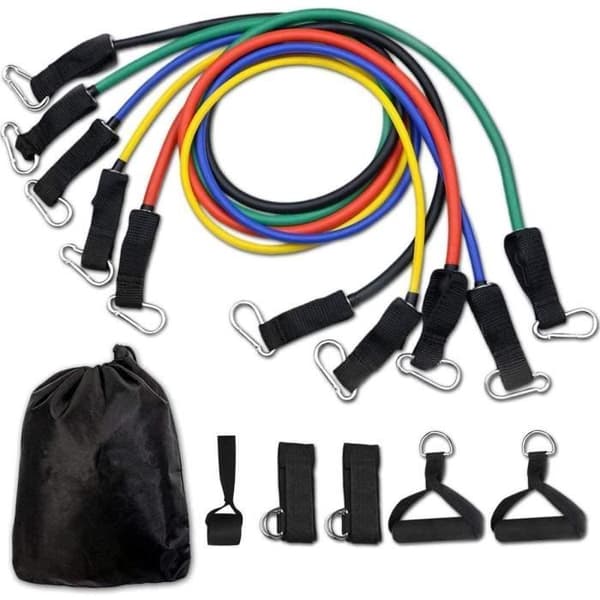 Resistance Band Set 11, Elastiskt Fitness Kit med dörrankare/handtag/ankelrem, bärbara band för Pil Yoga