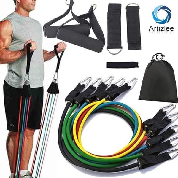 Resistance Bands Elastiskt Set, Artizlee Kit med 11 Bodybuilding Tillbehör - Fitness Band Elastisk Träning Yoga Pilates G