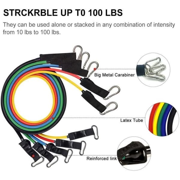 Resistance Bands, Elastiska Fitness Bands Set, Bodybuilding för träning män kvinnor Gym, gå ner i vikt, Shaping, 11st