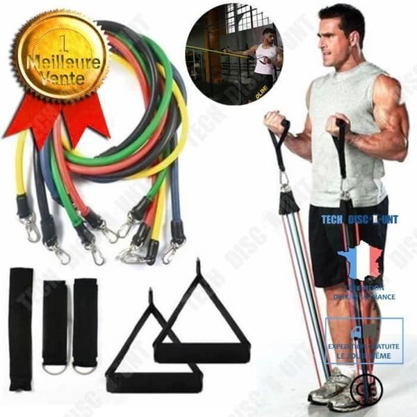 11 stycken-set motståndsrör Gym Fitness träning Träningsgrepp Yogaband Tillbehör till fitness och kroppsbyggande