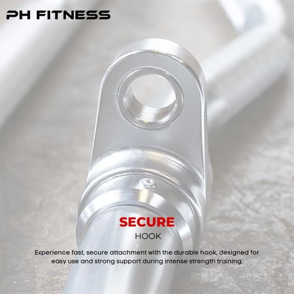 PH Fitness Stångset – 6 Fästen för Trissystem inkl. Latstänger, Curlstång & Roddhandtag för Hemmagym