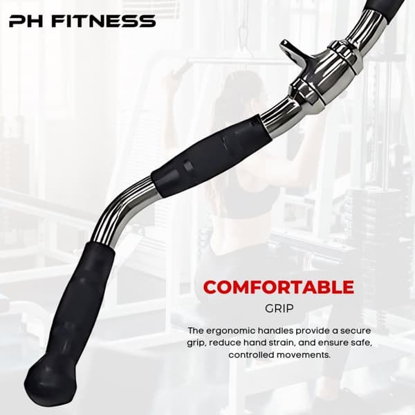PH Fitness Stångset – 6 Fästen för Trissystem inkl. Latstänger, Curlstång & Roddhandtag för Hemmagym