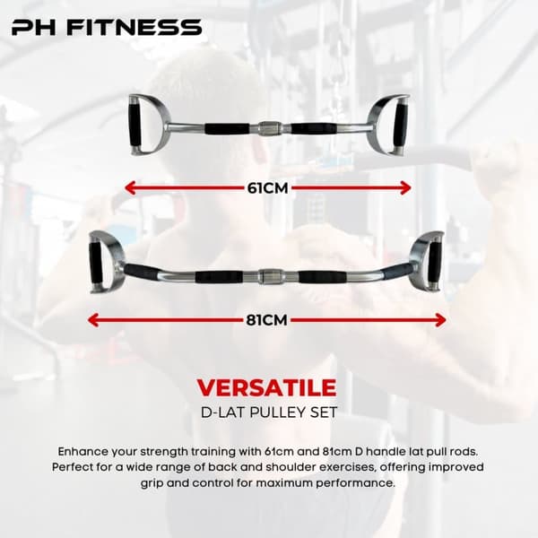 PH Fitness Stångset – 6 Fästen för Trissystem inkl. Latstänger, Curlstång & Roddhandtag för Hemmagym