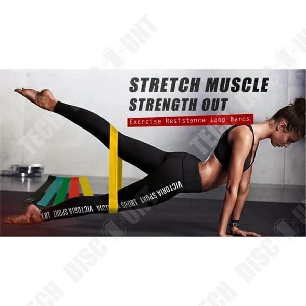 Set av 5 elastiska band för fitness - övningar för ben, rumpa och lår, yoga, crossfit, fysioterapi, kroppsträning.