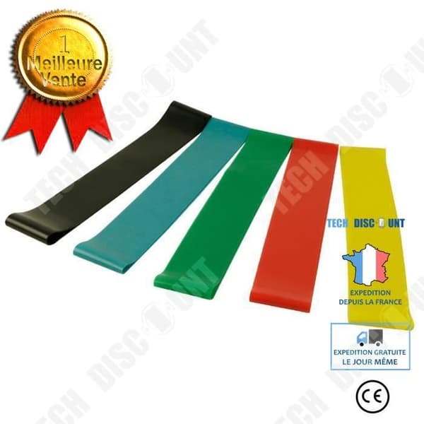 Set av 5 elastiska band för fitness - övningar för ben, rumpa och lår, yoga, crossfit, fysioterapi, kroppsträning.
