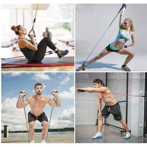 TD® Resistance Band - Elastiskt styrketräningsset - Latex Fitness Exercise - Kit med ankarhållarhandtag - Ankelrem