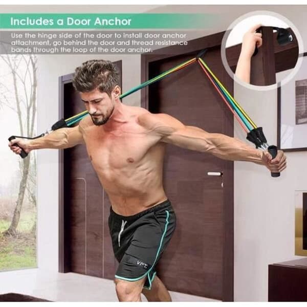 TD® Resistance Band - Elastiskt styrketräningsset - Latex Fitness Exercise - Kit med ankarhållarhandtag - Ankelrem