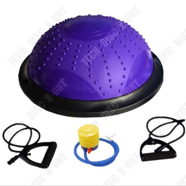 TD® ISE Balance Trainer, Halvträningsboll Ø 46 cm, med motståndskablar och pump, för Yoga, Gymnastik, Lila 10525