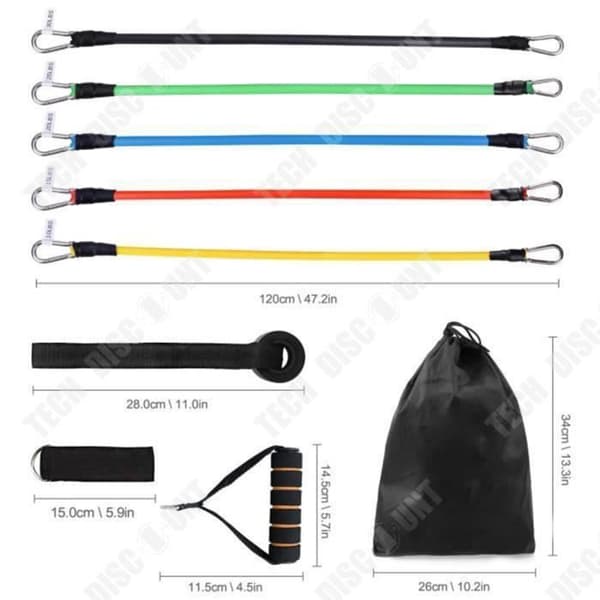 TD® 12-pack Styrketräning Motståndsband Elastiskt Fitness Kit Sport Gym Pilates Extender Spännband för Kvinnor Män