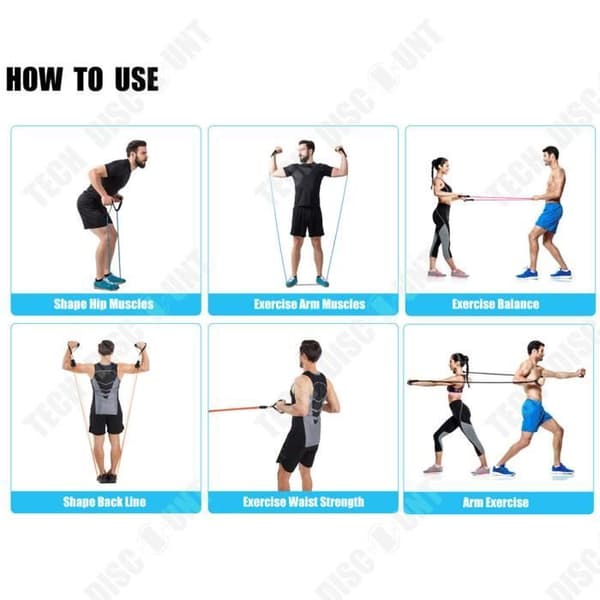 TD® 12-pack Styrketräning Motståndsband Elastiskt Fitness Kit Sport Gym Pilates Extender Spännband för Kvinnor Män