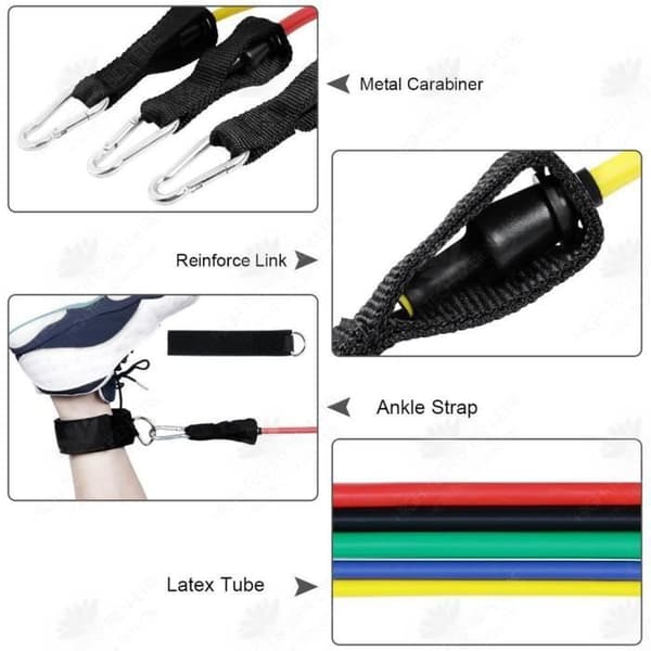 HTBE® latex motståndsbandspännare 11-delad kombination högkvalitativt skum fitness färg spännrep