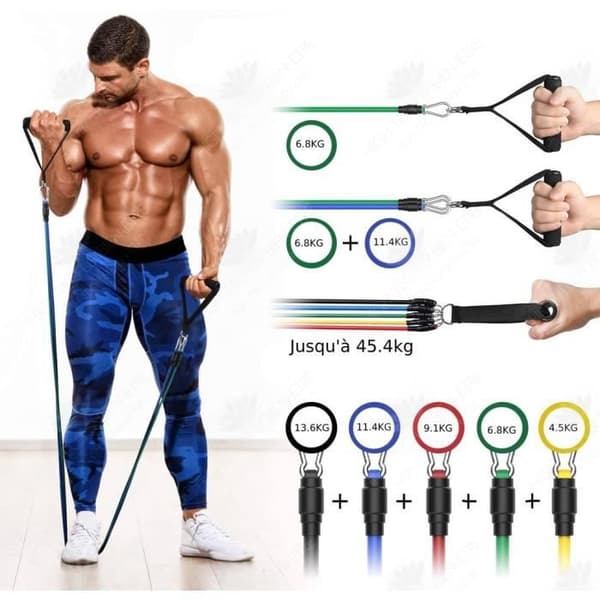 HTBE® Män Dam Fitness Bodybuilding Elastic Kit med grepp 11st motståndsband 5 nivåer Sportutrustning