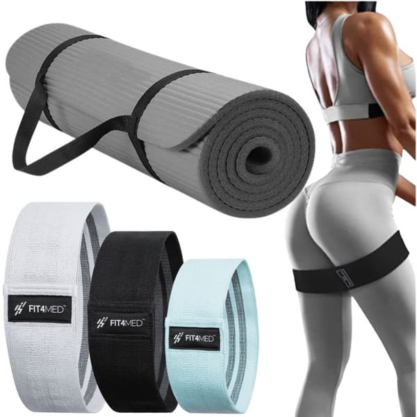 Elastikmateriale til fitnessøvelser + måtte
