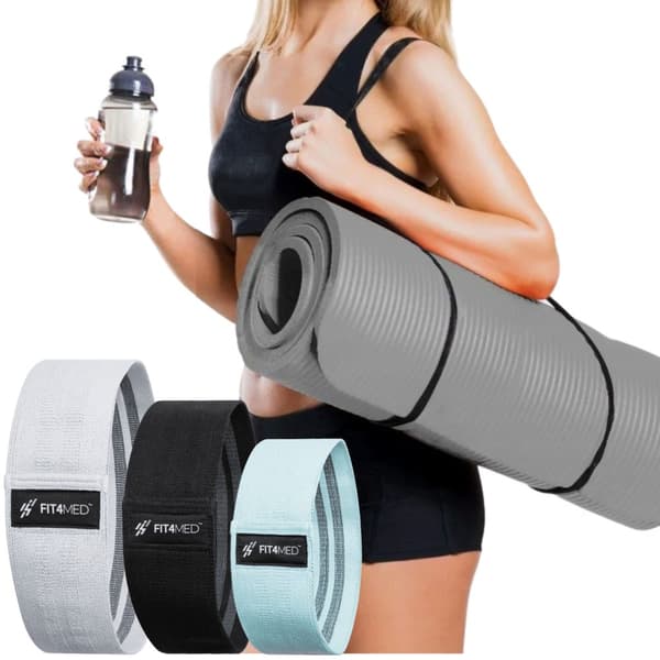 Elastikmateriale til fitnessøvelser + måtte