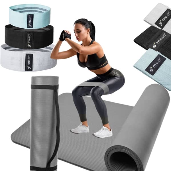 Elastikmateriale til fitnessøvelser + måtte