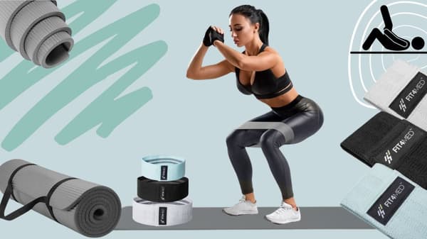 Elastikmateriale til fitnessøvelser + måtte