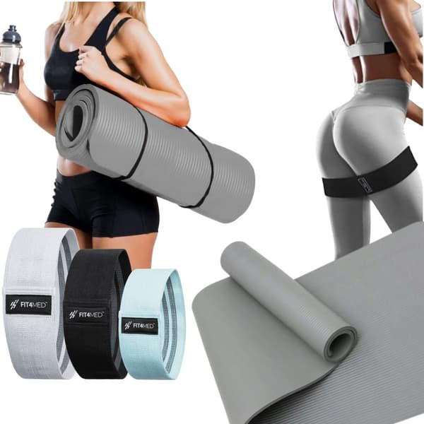 Elastikmateriale til fitnessøvelser + måtte