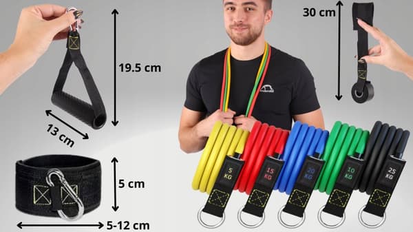 SET MED 5 FITNESSTRÄNINGSMOTSTÅNDSBAND BEKVÄMA FÖRSTÄRKTA ARMOR AV KVALITET