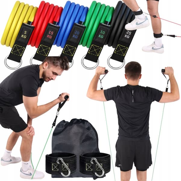 SET MED 5 FITNESSTRÄNINGSMOTSTÅNDSBAND BEKVÄMA FÖRSTÄRKTA ARMOR AV KVALITET