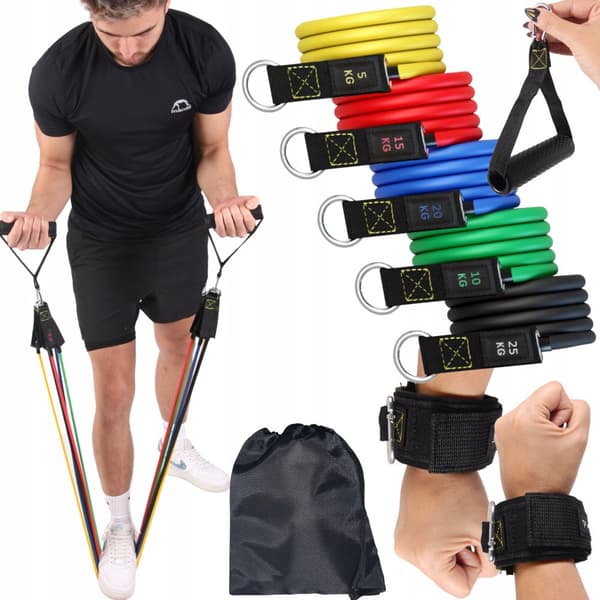 SET MED 5 FITNESSTRÄNINGSMOTSTÅNDSBAND BEKVÄMA FÖRSTÄRKTA ARMOR AV KVALITET