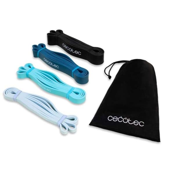 Set med 4 elastiska band - DrumFit - Motstånd 15-60 kg - Latex - Transportväska