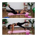 Miniatyrbild 3 av 6: Relaxdays pilatesstång med 2 motståndsband med öglor för fötterna, pilateskit, rosa