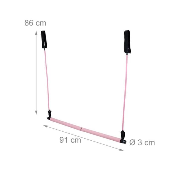 Relaxdays pilatesstång med 2 motståndsband med öglor för fötterna, pilateskit, rosa