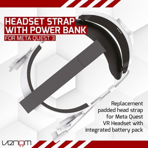 Venom - VS4209-SF - Power Strap för Meta Quest 3 - Vadderad huvudrem med inbyggt extern batteri