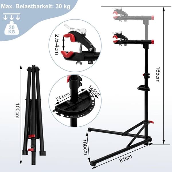 Rootz Bike Repair Stand - Cykel Work Stand - Underhållsställ - Järn & Aluminium Konstruktion - Höjdjusterbar - 165cm x 39cm x 81cm