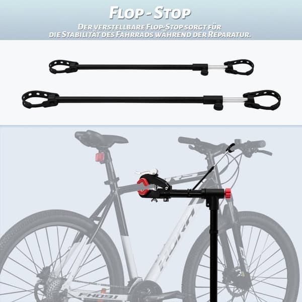 Rootz Bike Repair Stand - Cykel Work Stand - Underhållsställ - Järn & Aluminium Konstruktion - Höjdjusterbar - 165cm x 39cm x 81cm