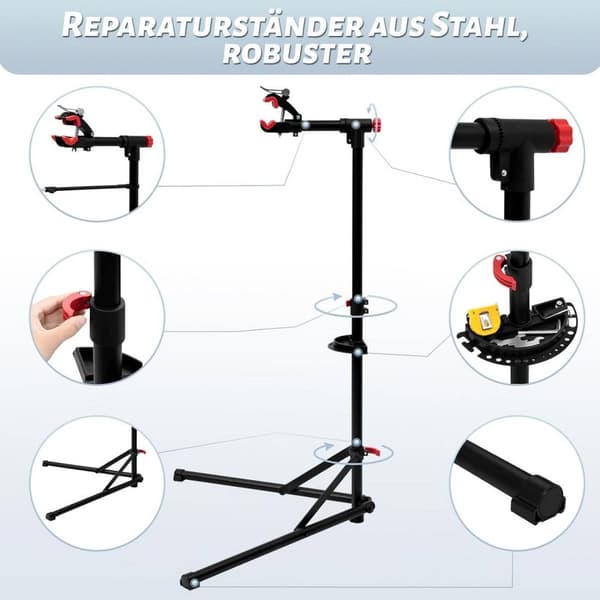 Rootz Bike Repair Stand - Cykel Work Stand - Underhållsställ - Järn & Aluminium Konstruktion - Höjdjusterbar - 165cm x 39cm x 81cm