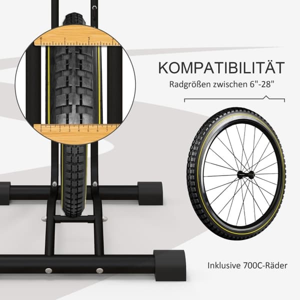 Rootz cykelställ - Cykelhållare - Hjulhållare - Justerbara krokar - 6" till 28" hjul - Stålram - 45cm x 44cm x 118cm