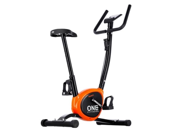 One Fitness RW3011 mekanisk stationär cykel svart och orange