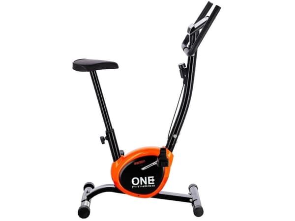 One Fitness RW3011 mekanisk stationär cykel svart och orange