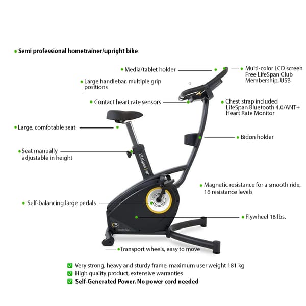 LifeSpan Fitness Professionel motionscykel C5i Selvgenererende