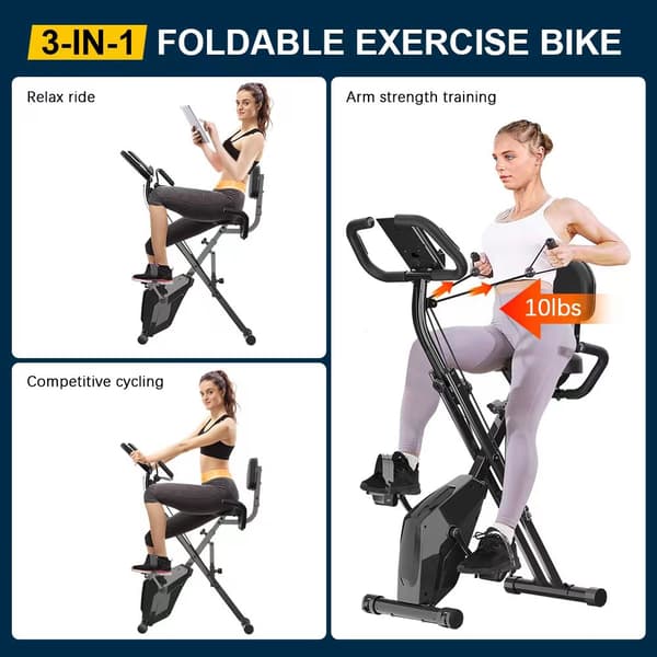 3 I 1 foldet træningscykel, magnetisk x-cykel liggende fitnesscykel med 8-niveau justerbar modstand til træning i gymnastiksalen