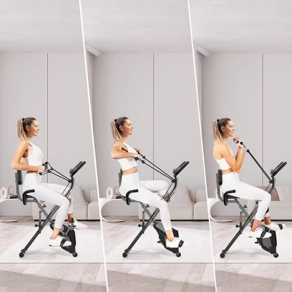 3 I 1 foldet træningscykel, magnetisk x-cykel liggende fitnesscykel med 8-niveau justerbar modstand til træning i gymnastiksalen
