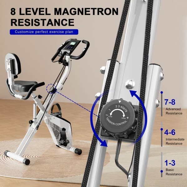 3 I 1 fällbar träningscykel, magnetisk x-cykel liggande fitnesscykel med 8-nivå justerbart motstånd för träning i hemmet