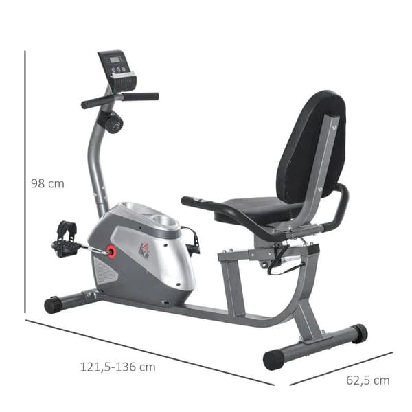 Rootz-kuntopyörä - Magneettinen kuntopyörä - Makaava ergometri LCD-näytöllä - Koti - Kuntosali - Metalli - ABS - 136 x 62,5 x 38 cm