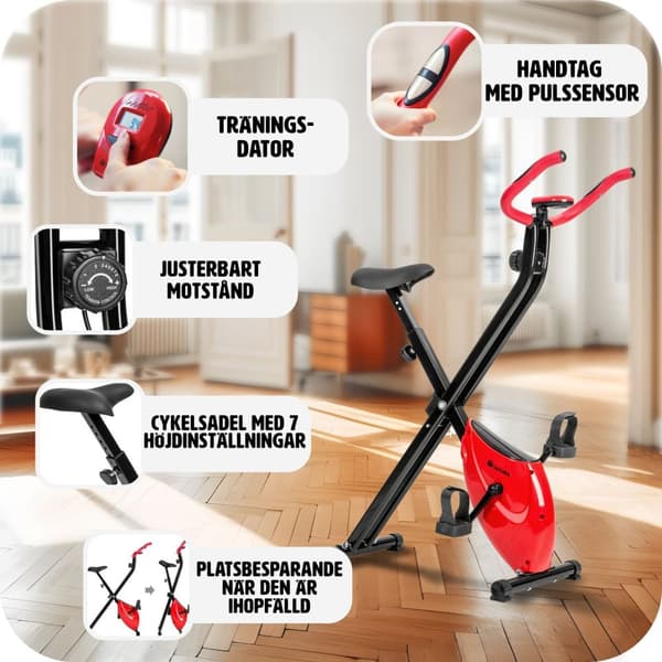 Motionscykel FitX-Bike, hopfällbar med träningsdator - 113 x 41 x 81 cm