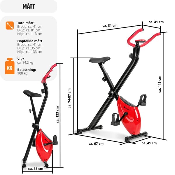 Motionscykel FitX-Bike, hopfällbar med träningsdator - 113 x 41 x 81 cm