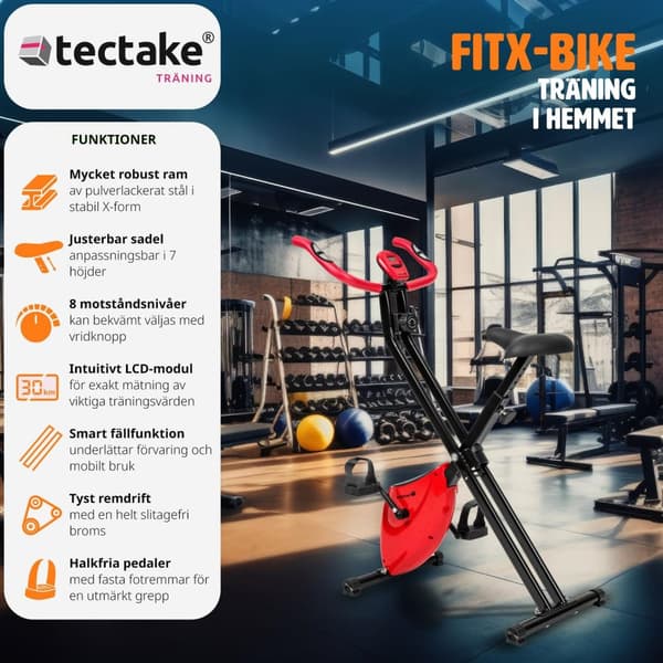 Motionscykel FitX-Bike, hopfällbar med träningsdator - 113 x 41 x 81 cm