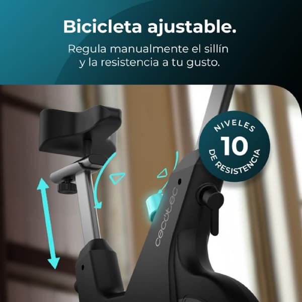 Cecotec Indoor magnetic resistance bike with 10 kg flywheel, APP, 10 levels of manual resistance, LCD display, heart rate monitor, transport wheels a